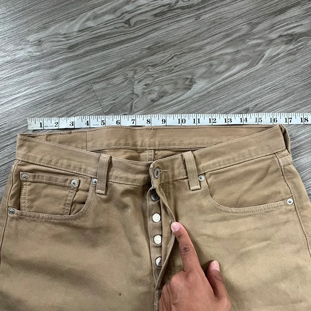 Vintage Levis 501 Original Straight Fit Jeans Tan Khaki Cotton Denim Mens 33x30